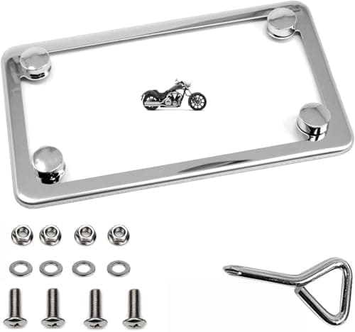 LFPartS Motorcycle Polished Slim Style Stainless Steel License Plate Frame, Chrome