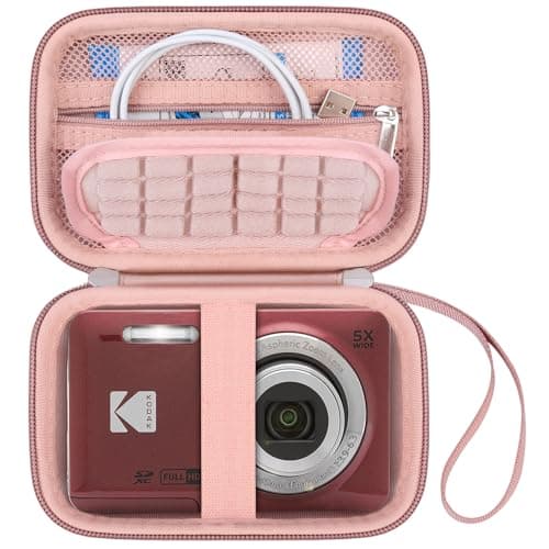 Canboc Carrying Case for KODAK PIXPRO FZ55/ FZ45/ FZ43/ FZ53 16MP Digital Camera, Video Vlogging Camera Bag, Zipper Mesh Pocket fit Cable, Rose Gold (Case Only)