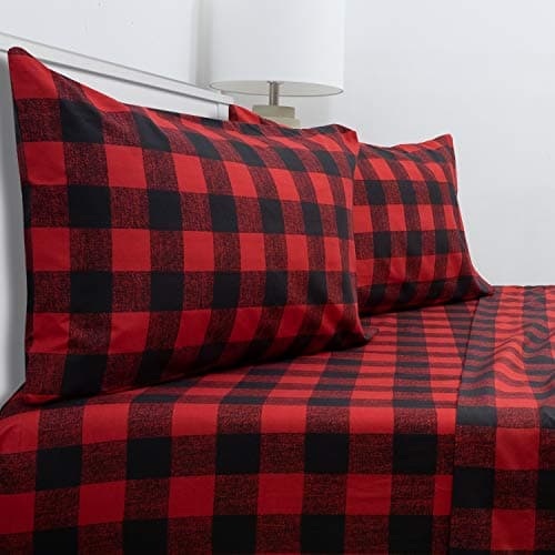 California King Sheet Sets - Breathable Luxury Sheets with Full Elastic & Secure Corner Straps Built In - 1800 Supreme Collection Bedding, Sheet Set, California King, Buffalo Check Burgundy