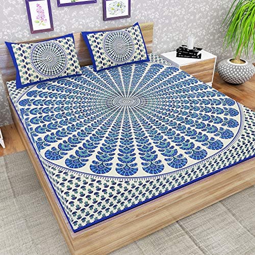 Monik Handicrafts Floral Rajasthani Jaipuri Traditional Cotton Double Bedsheet with 2 Pillow Covers