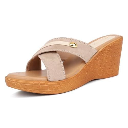 TRASE Heel Luxe Casual Wedge Heel Sandals for Women (Cream, 8 UK)