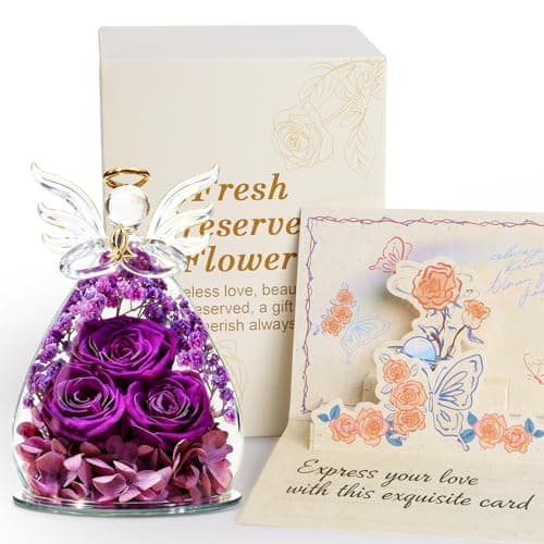 homeasy Mothers Day Roses Gifts for Women Birthday, Preserved Flowers Rose in Glass Angel Figurines, Forever Fresh Flowers for Delivery Gift Box for Wife Mom Her Grandma from Daughter