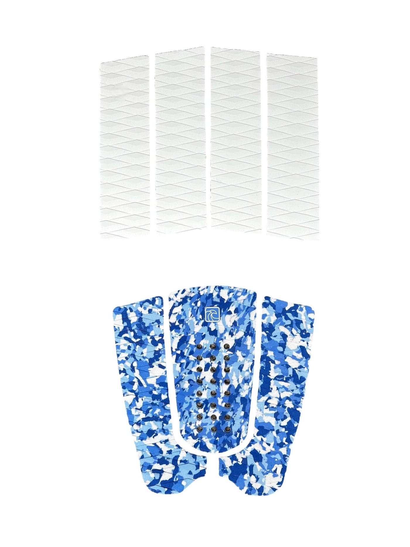 Shaka Pro EVA Surfboard Traction Pads (Front and Back) - 7 Adjustable Pieces with 3M Adhesive - Max Diamond Grip with Kicker and Arch Bar - Fits All Board Sizes (Blue and White)