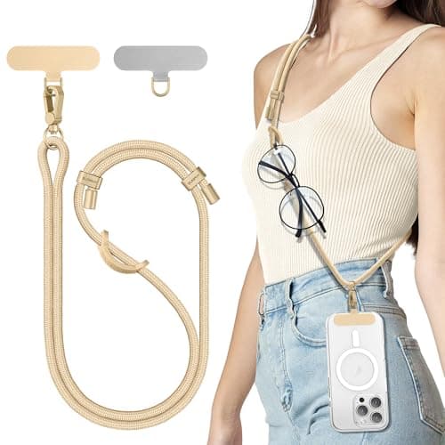 SURPHY Phone Lanyard Adjustable Phone Strap Crossbody with 2 Pack Cell Phone Tether Tab Premium Metal Buckles SkinFriendly Universal Cell Phone Lanyard Crossbody for Women and Men Khaki