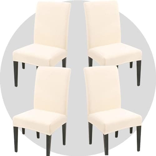 DLMWELL Stretch Chair Covers Slipcovers Set of 4 Off White Stretchable Dining Chair Slipcover Washable Removable for Kitchen,Hotel,Restaurant