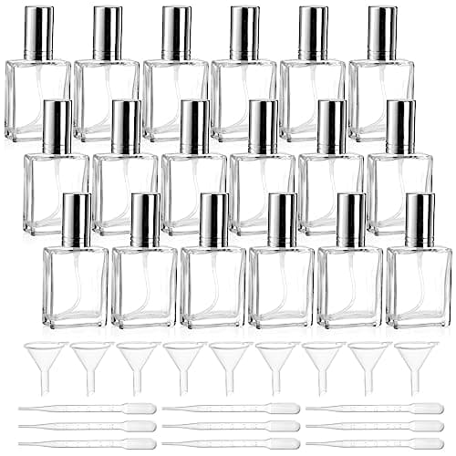 Foraineam 18 Pack Clear Glass Fine Mist Atomizer Spray Bottles, 15ml Refillable Mini Perfume Bottle, Empty Glass Perfume Atomizer Bottle Fragrance Bottles with Droppers and Funnels