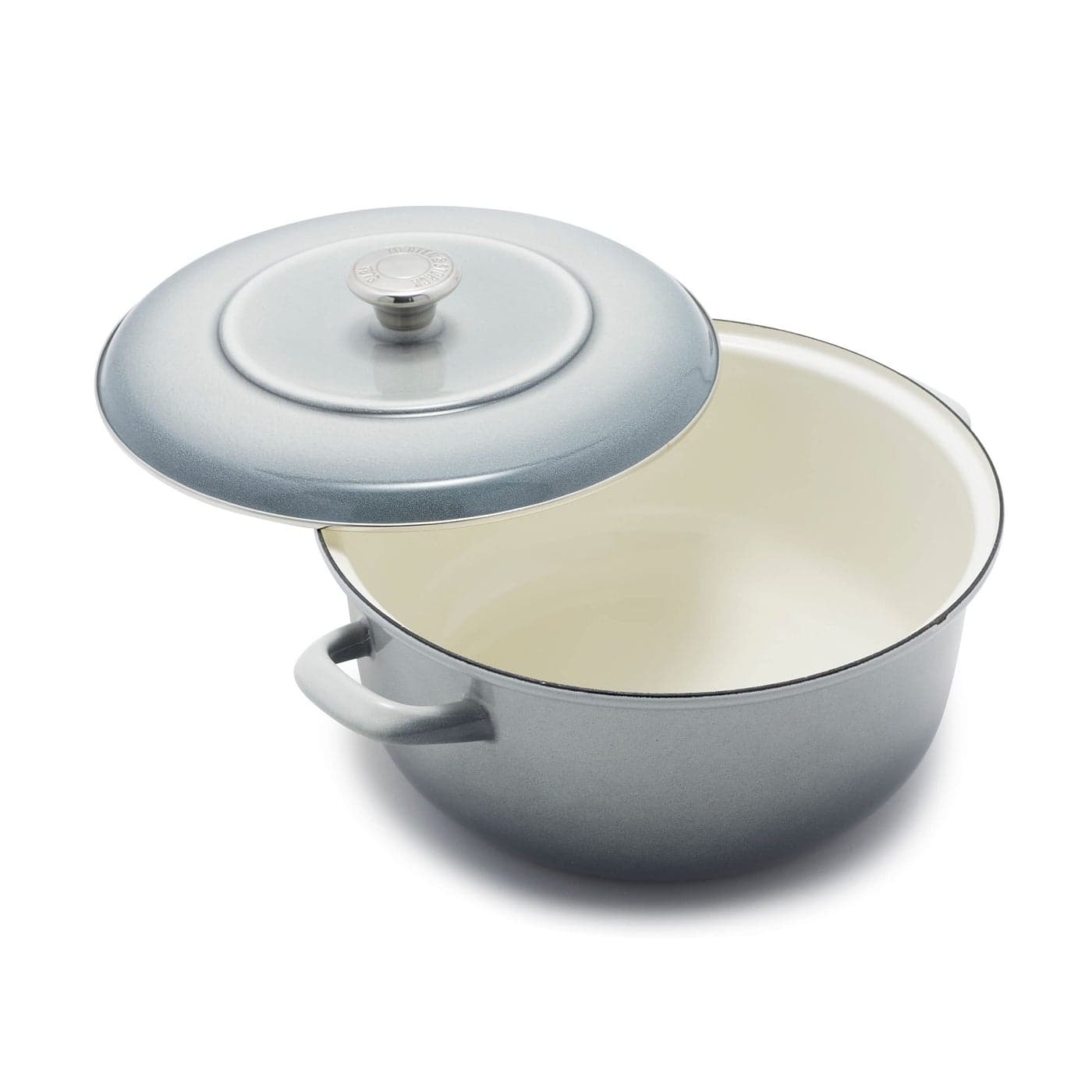 Merten Storck 53QT Round Dutch Oven Casserole Pot with Lid European Crafted Enameled Iron Stockpot Induction All Cooktops Braising Stews Roasting Slow Cooking Sourdough Cloud Gray