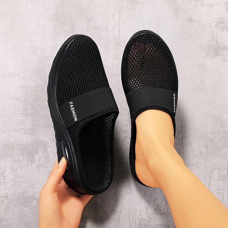 Trade Large Size 2025 Independent Site Autumn Daily Closed-Toe Mesh Round-Toe Women'S Wedge Slippers