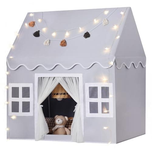 Senodeer Kids Play Tent Indoor: Mat, Tassel Garland, Star Lights - Gray Girl Tent Playhouse for Toddlers Kids Toys for Boy Girl Birthday Gift