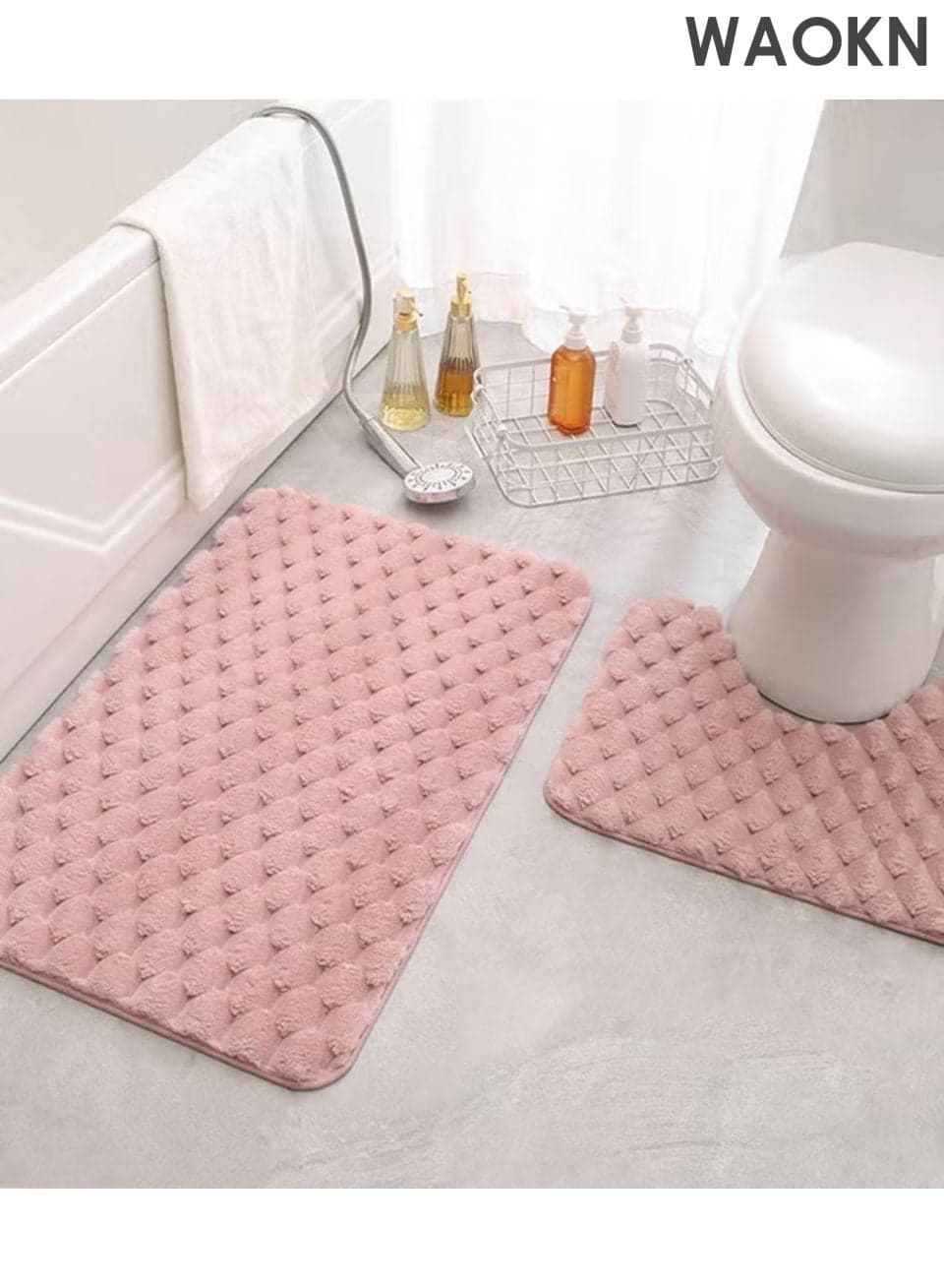 2 Pieces Bathroom Rugs Mat , Super Soft Water Absorbent Microfiber , Non-Slip Quick Drying Bath Tub Mat , Toilet Rugs Perfect Bathroom Mats , suitable for Bathroom Tub and Shower , easy to clear , pink .