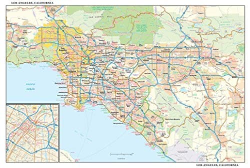 Los Angeles, California Wall Map, small - 21.5" x 14.5" Laminated