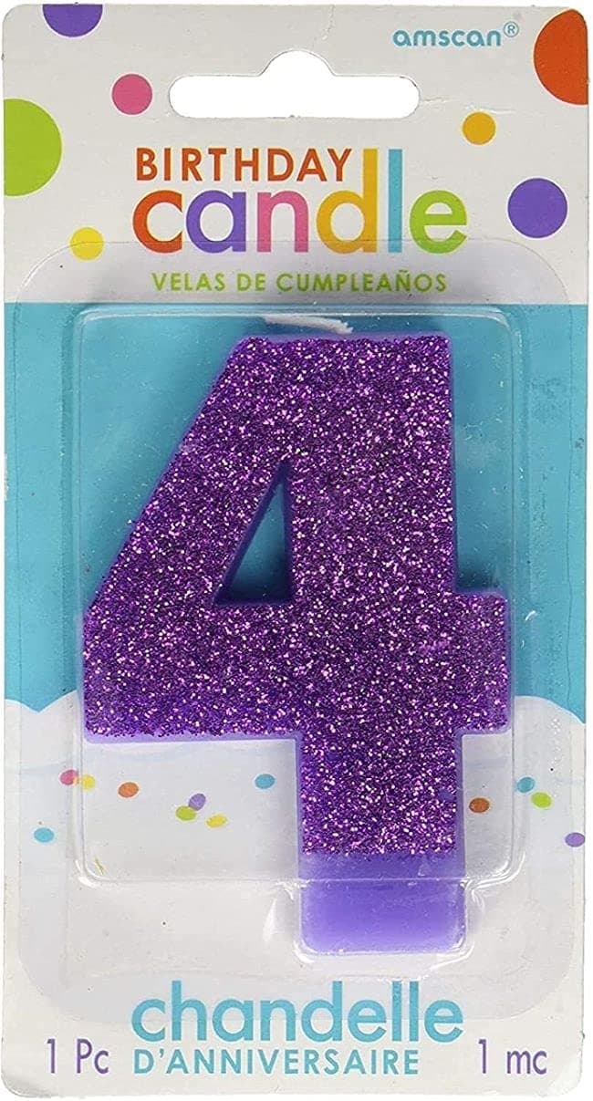 4 Glitter Birthday Candle Purple Party Supply