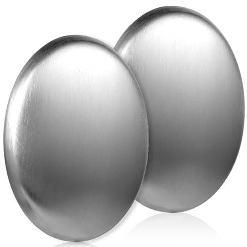 COMNICO 2 Pack Stainless Steel Soap Bar, Silver Odor Remover Magic Metal Odor Absorber Soap Rubbing Stone Kitchen Gadgets Eliminating Hands Skin Smell Like Onion Garlic Strong Scents (Oval)