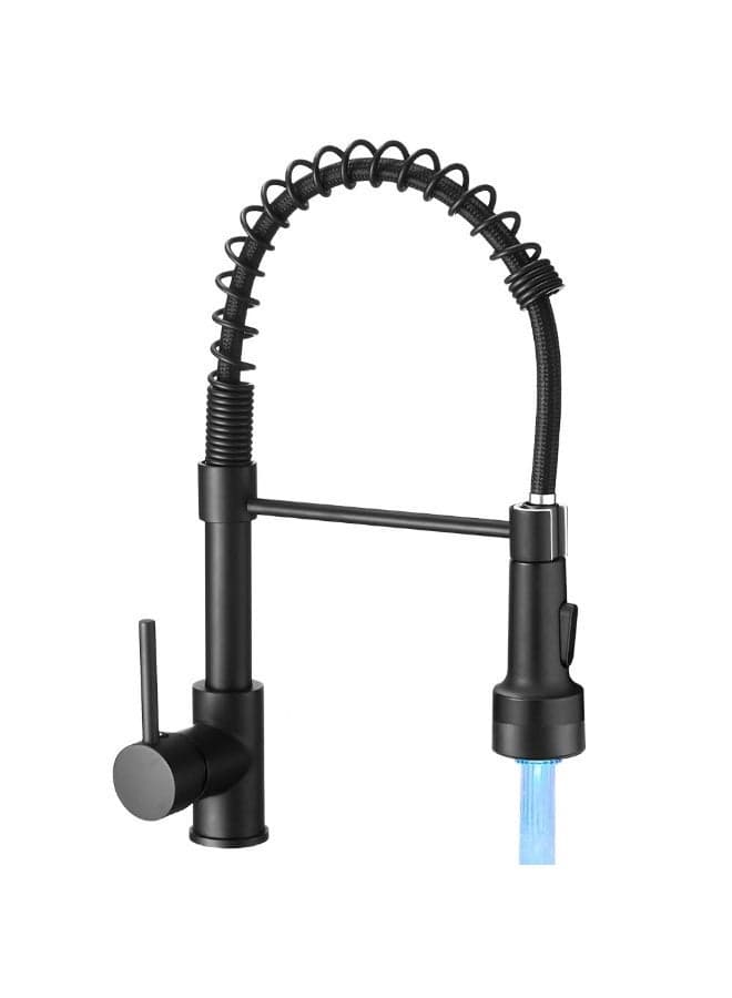 Black Kitchen Faucet with Pull Down Sprayer Stainless Steel Single Handle Pull Out Spring Sink Faucets 1 Hole Or 3 Hole Dual Function for Farmhouse Camper Laundry Utility Rv Wet Bar