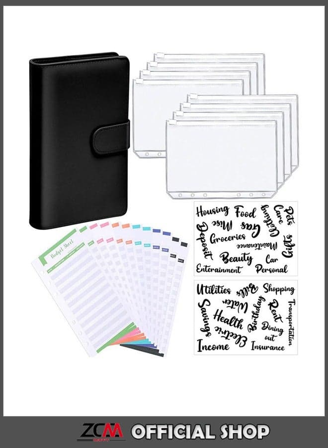A6 Loose Leaf Folder Hand Account Book Macaron Notebook Leather PU6 Hole Loose Leaf Book Cash Budget Book Black