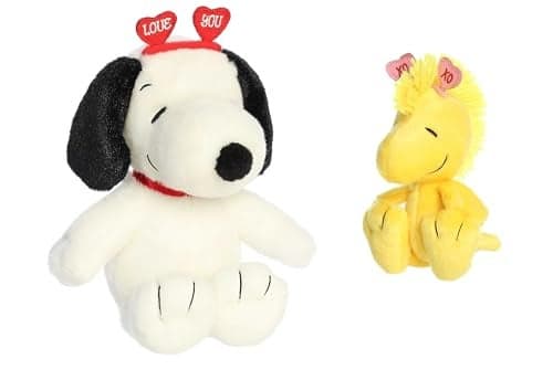 Aurora Peanuts Love On The Mind Valentine Plush Bundle 9 Snoopy and 6 Woodstock