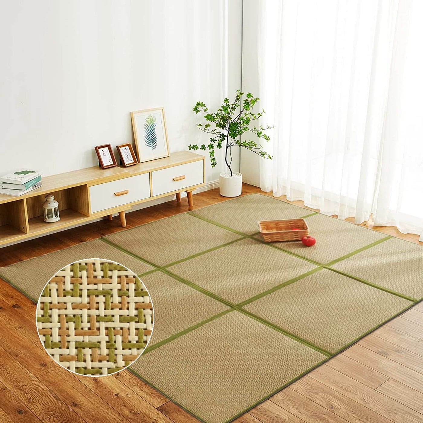 Nisorpa 71 x 71 Japanese Tatami Mat Igusa Tatami Mattress 047 Thick Japanese Floor Mattress Rattan NonSlip Breathable Memory Foam Area Rug Tatami Rug Mat Bedroom Sleeping Mat Green