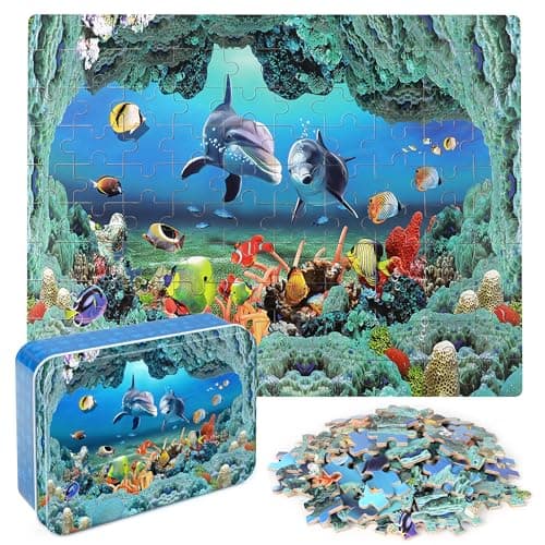 LELEMON Underwater World Puzzles for Kids Ages 48100 Piece Ocean Dolphins Fishes Jigsaw Puzzle for ChildrenLearning Educational Toys for Boys and Girls