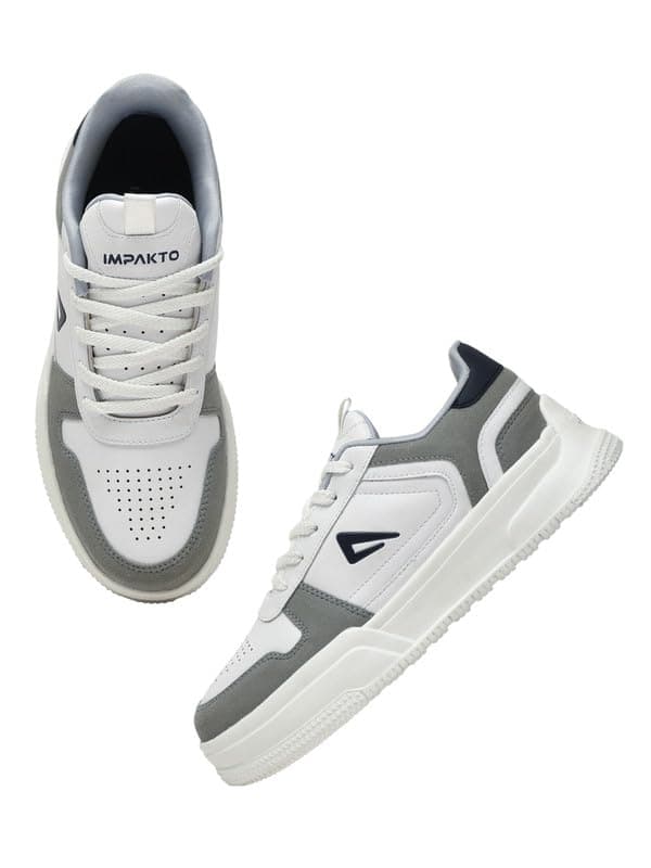 Impakto Mens Sneakers | Lightweight Streetwear Sytle Casual Shoes for Travel & College | Low Top Shoes & Wide Toe | Cushioned Insole | Slip Resistance Outsole for Firm Grip Grey