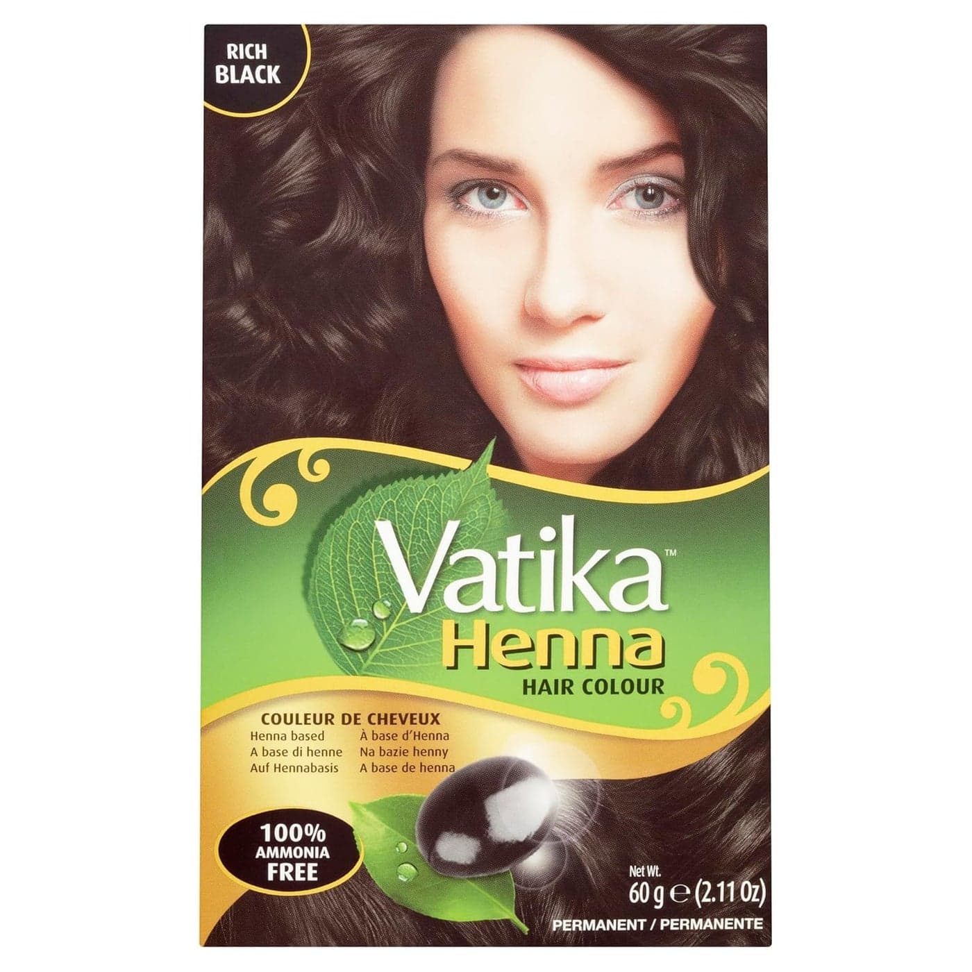 Dabur Henna Hair Color - Zero Ammonia Henna for 100% Grey Coverage, Strong and Shiny Hair, 6 Sachets X 10g (Rich Black)