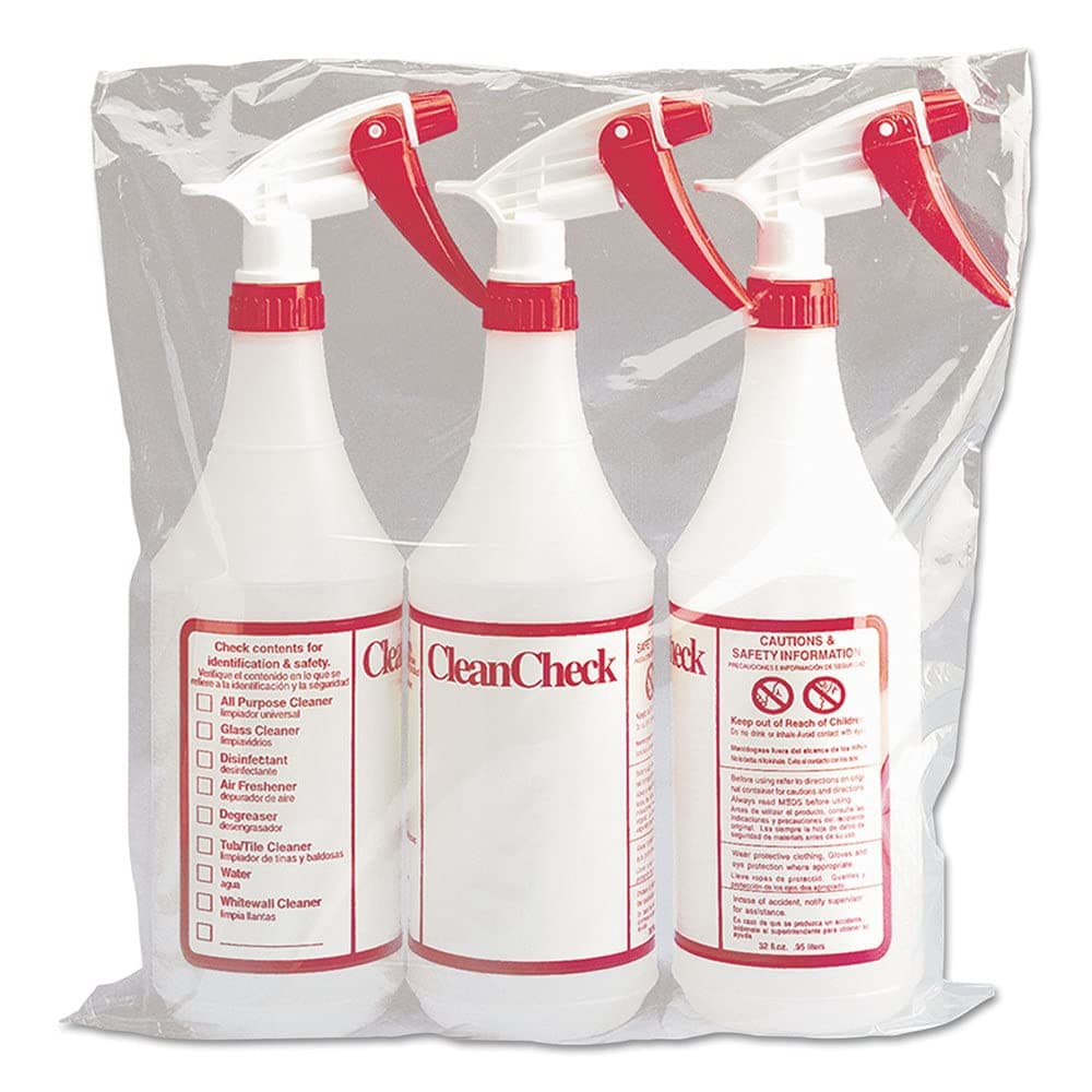 Boardwalk 513155 HDPE 32 oz Trigger Spray Bottles ClearRed 3Pack