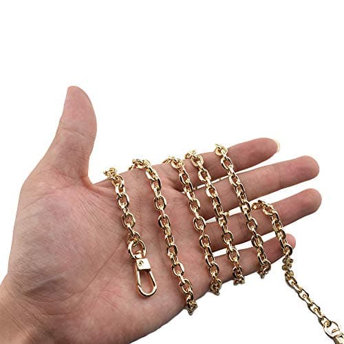 HAHIYO Mini Pochette Purse Chain Strap Thin Wide 6mm for LV Length 39.4 inches Thick 2mm Shiny Gold for Shoulder Cross Body Sling Handbag Wallet Clutch Comfortable Flat Metal Strap 1 Pack
