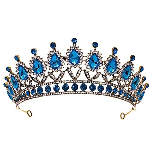 SYGA Princess Antique Bronze Crystal Rhinestone Bride Diamond Crown Tiaras Women Headband Wedding Jewelry Hair Accessories - Antique Blue