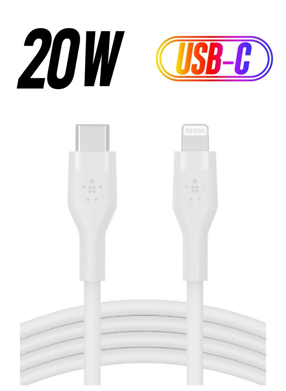 BoostCharge Pro Flex Silicone USB C To Lightning Cable, MFI Certified iPhone Cable 20W Fast Charging Power Delivery For iPhone 15, 14, 13, 12, Pro, Plus, Pro Max, Mini, iPad And More - (1M) White