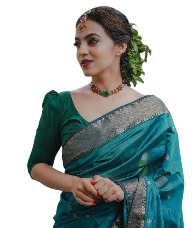 Women's Cotton Linen Saree With Gold-Toned Zari Work & Blouse Piece (kp-5034-rama-green-bzr)