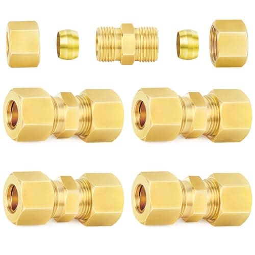 ChillWaves Brass Compression Tube Fitting, 1/2" OD x 1/2" OD Compression Union Connector(5-PACK)