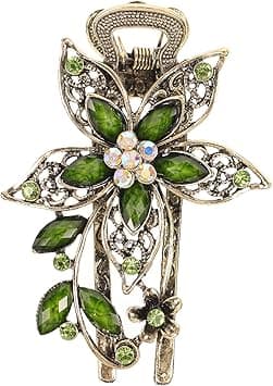 Healeved Vintage Crystal Hair Clips Barrettes Floral Hair Accessories Hair Clip Barrette for Women and Girls Updos and Special Occasions