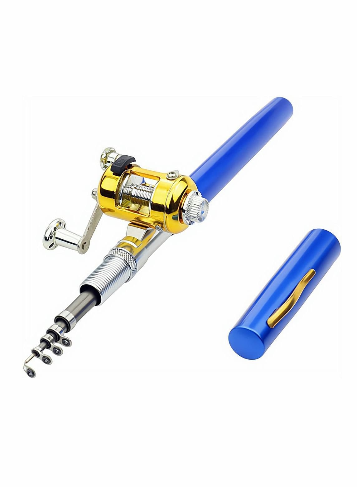 Fishing Rod, Portable Mini Telescopic Pen Fish Rod Aluminum Alloy Pocket Pole and Reel Combo Shape Folded with Wheel for Outdoor River Lake Fishing, Blue