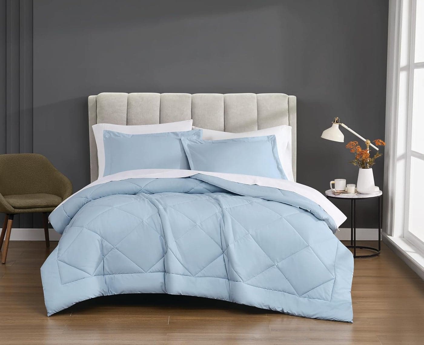 CANNON Solid Percale Light Blue FullQueen 3 Piece Comforter Set