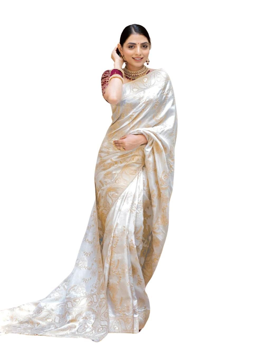 C J Enterprise Women's Pure Kanjivaram Silk Saree Soft Design With Blouse Piece For Wedding (Almari-55) (Whitee)