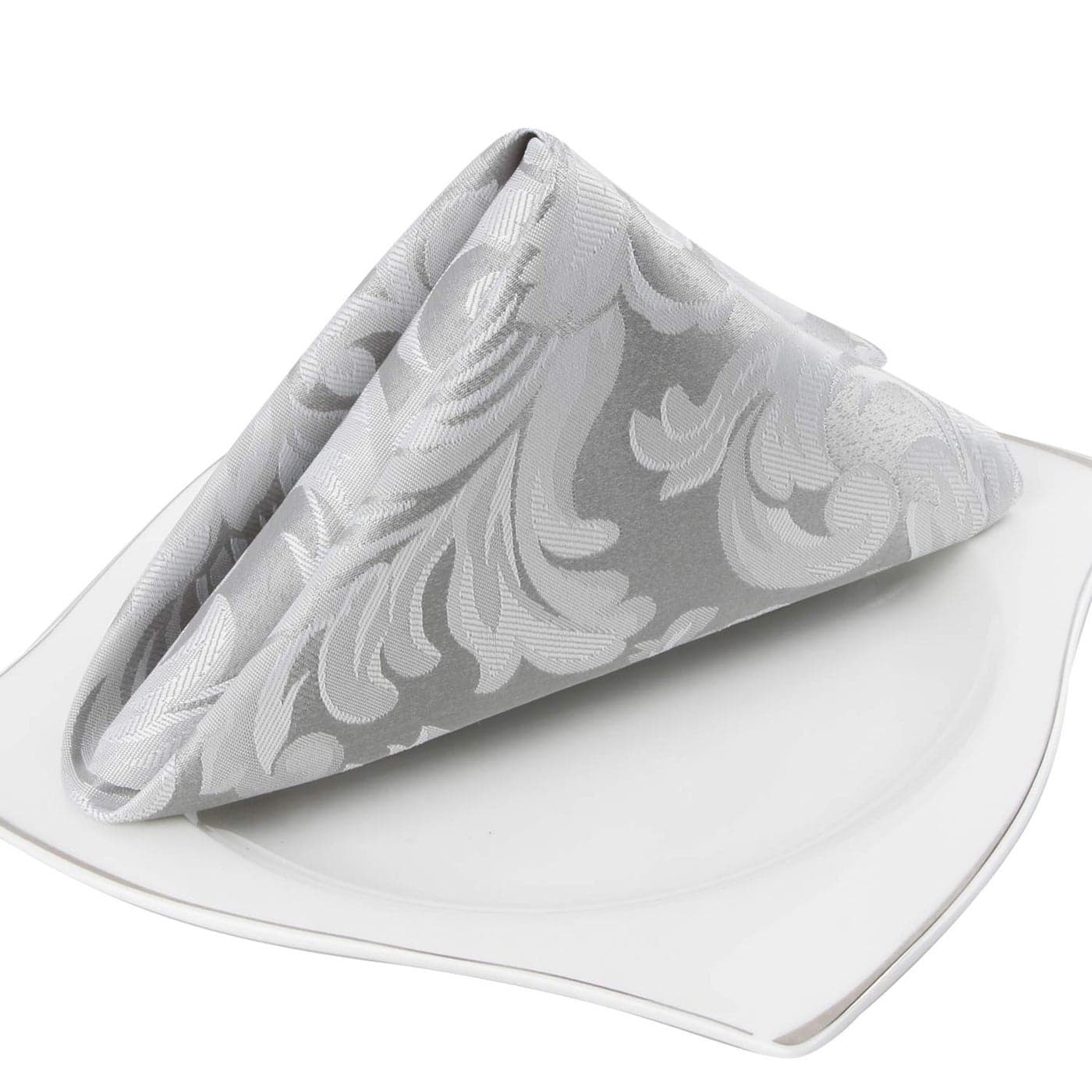 EHouseHome Damask Jacquard Cloth Napkins Waterproof Spillproof Polyester Fabric Napkins Silver Grey Set of 12 17 x 17 Inch
