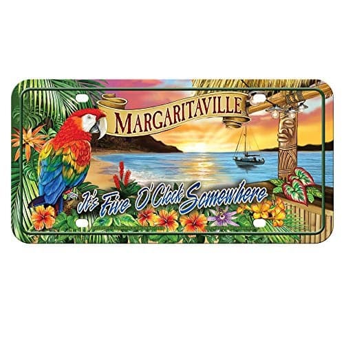 Rico Industries MTG111128C 5 O'clock Margaritaville Metal License Plate Tag,Blue, Red, Green, Tan,12"/6"