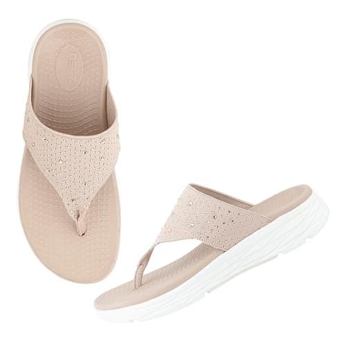 URJO GLAMOUR-01 Women's Slippers/FlipFlops Arch Support Orthopaedic Cushion Footbed Made with Levirex for Extra Comfort and 40% Less Pressure Anti Skid & Stylish Dailywear Slippers/FlipFlops for Women (URJO by Neoz) URJO-W-GLAMOUR-01-ALMOND_5