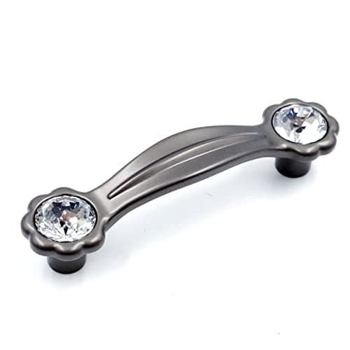 JETLAND Cabinet Drawer Crystal Pulls 4Pack Grey with Clear Glass 3 Hole Centers Shining Daisy Cabinet Handles for Dresser Nightstand Furniture PW6738GY076