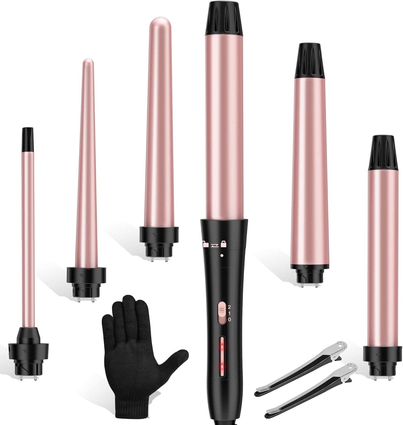 Curling Iron Set USHOW 6 in 1 Curling Wand Set Hair Iron Kit Instant Heat Up Hair Curler with 6 Interchangeable Tourmaline Ceramic Barrels 035 to 125 Temperature Adjustments with Gloves