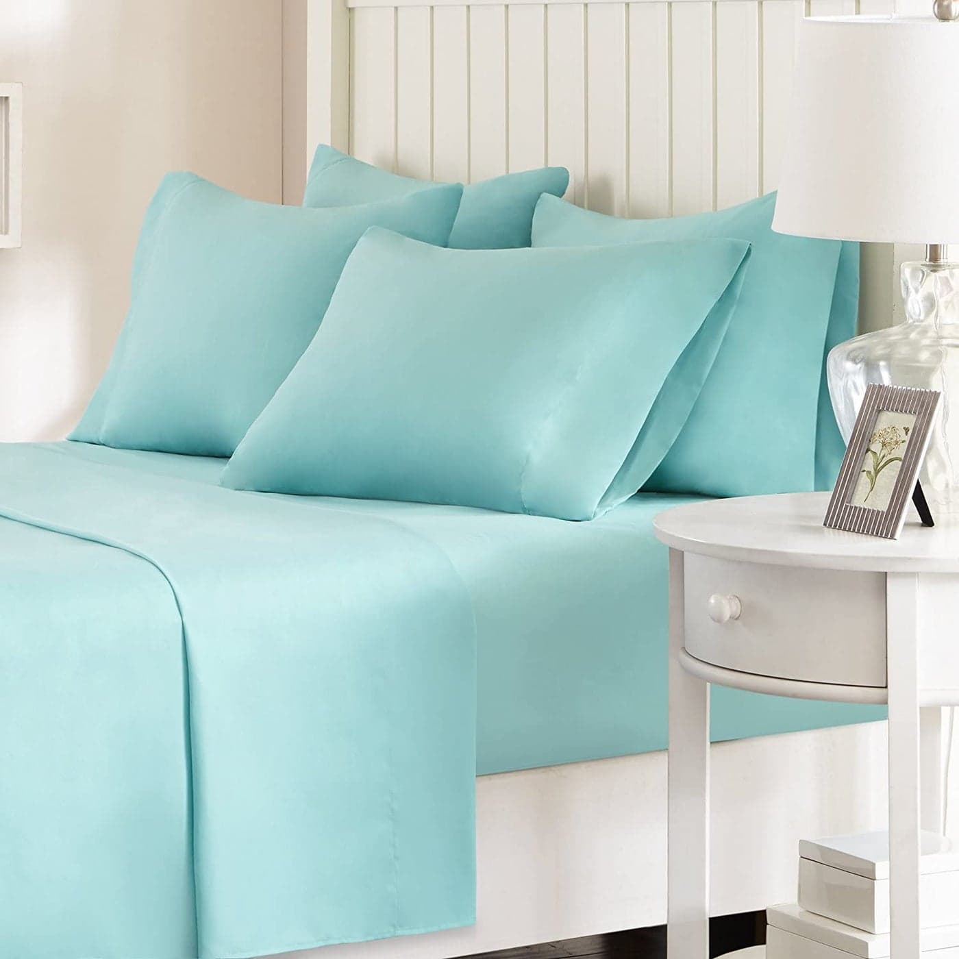 Comfort Spaces Microfiber Bed Sheets Set 14 Deep Pocket Wrinkle Resistant All Around Elastic YearRound Cozy Bedding Sheet Matching Pillow Cases King Aqua 6 Piece