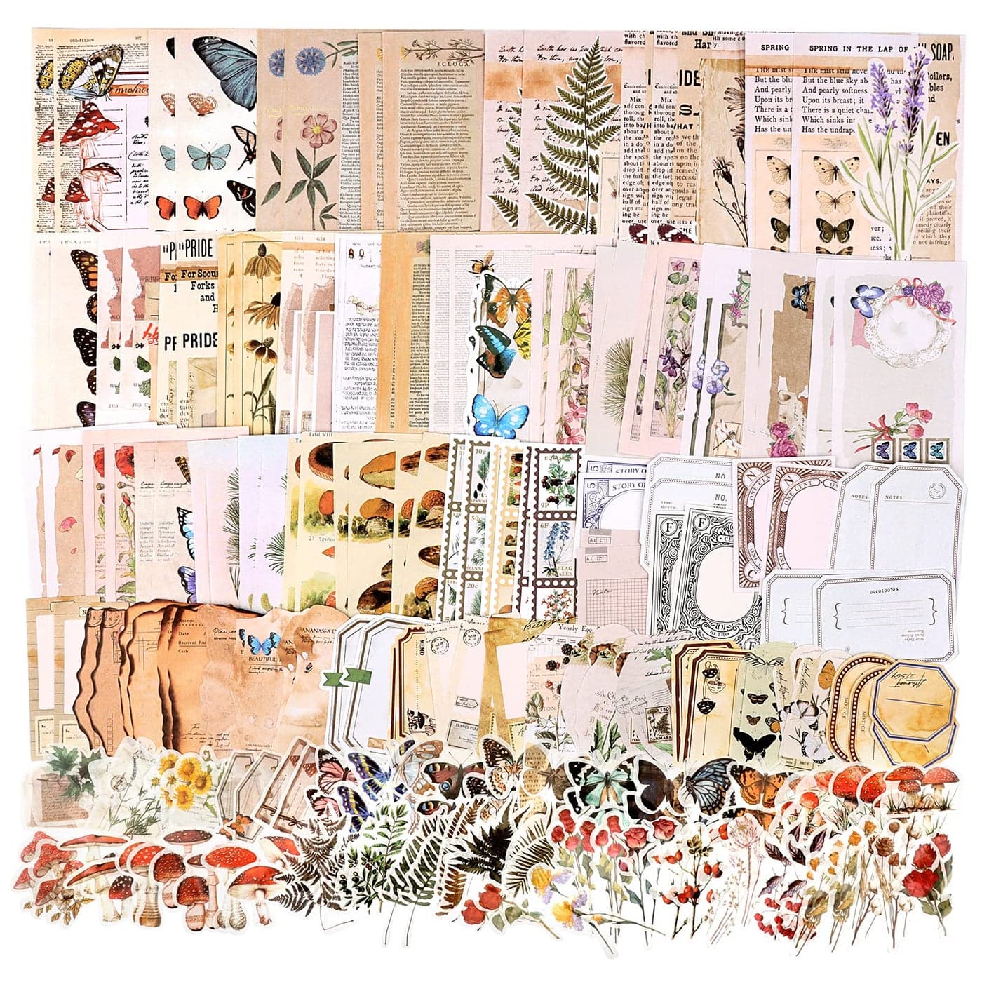 Draupnir 200pcs Vintage Junk Journal SuppliesScrapbook Supplies Scrapbooking Paper and Stickers Ephemera for Art Aesthetic Journaling Kit CollageNature