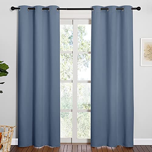 NICETOWN Triple Weave Thermal Insulated Ring Top Blackout Window Curtains for Guest Room Stone Blue Double Panels 42 inches x 84 inches