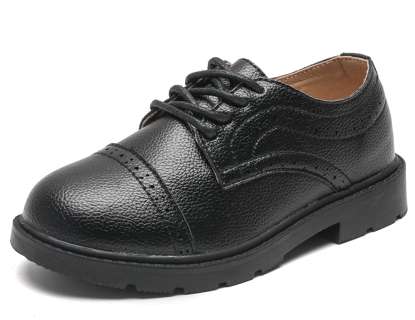kkdom Boys Girls Classic Lace-Up School Uniform Comfort Oxfords Dress Shoes Loafer Flats (Toddler/Little Kid) Black US Size 3.5 M Big Kid