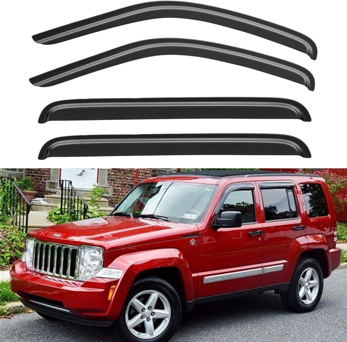 YQAUTEC Window Visors Rain Guards Shield for 2008-2014 Jeep Liberty