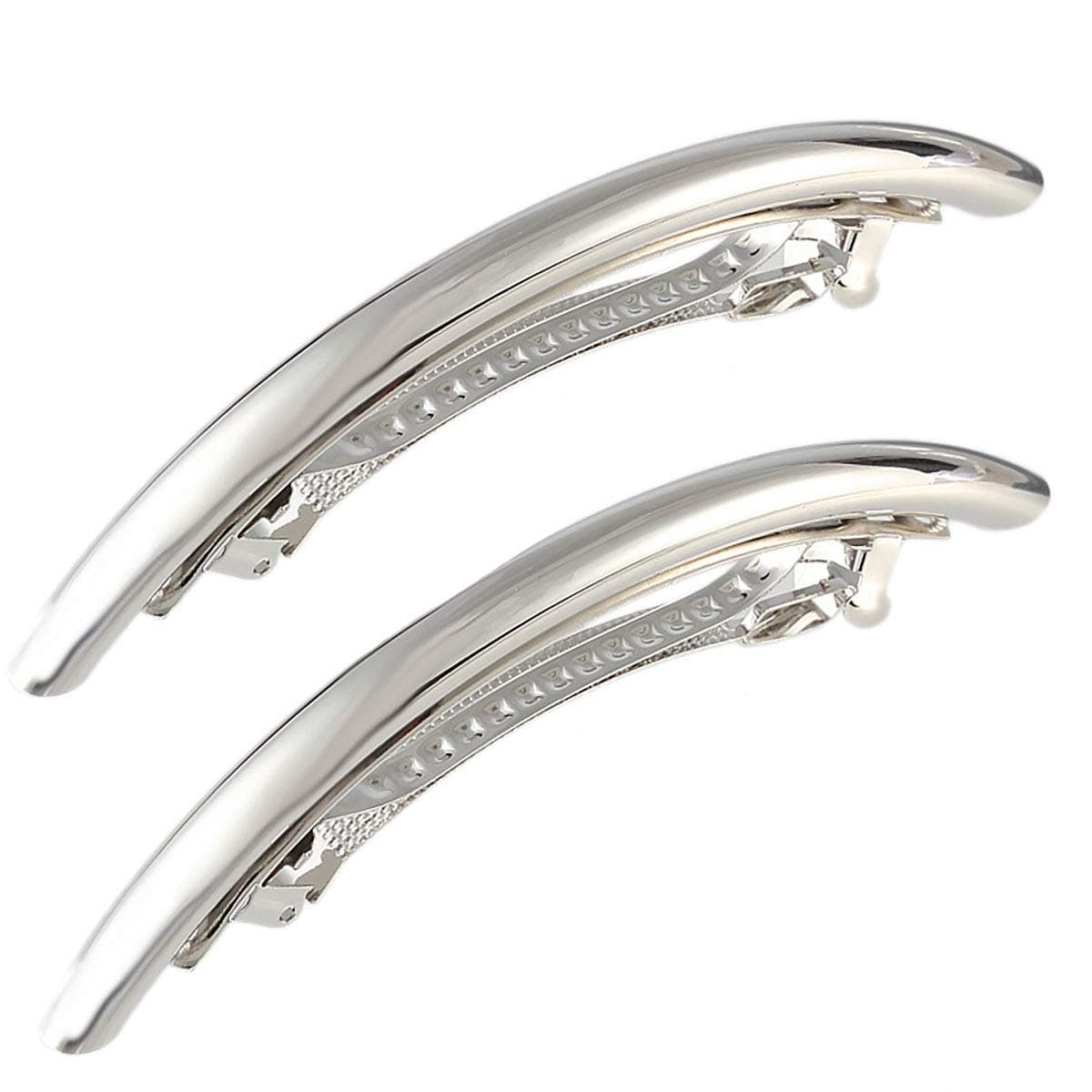 2PCS Women Metal Alloy French Hair Barrette Hair Clip Simple Hair Pin Hair Accessories Spring Clips Silver