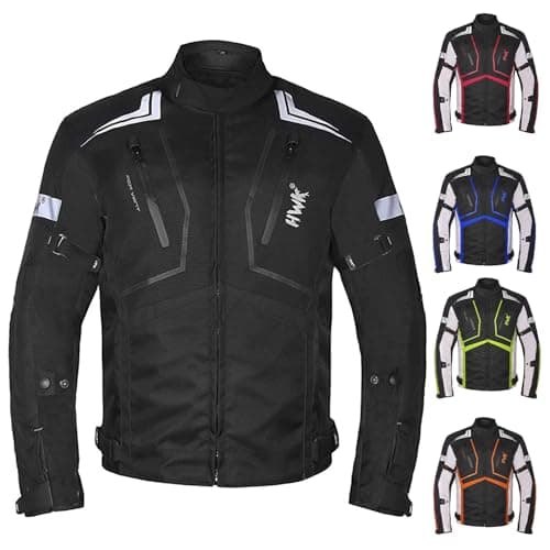 HWK Scorpion Motorcycle Jacket for Men Women Motorcycle Gear with Body Armor Foam Padding and Breathable Cordura Fabric Reflective Motor Bike Jacket for Improved Night Visibility Black 4XLarge
