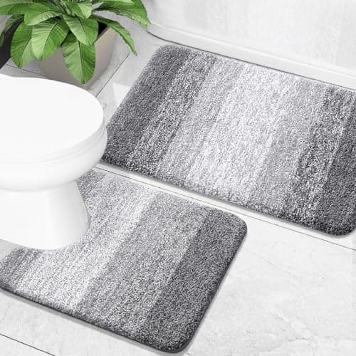 OLANLY Bathroom Rug Set 2 Piece, Soft Absorbent Microfiber Bath Mats and U-Shaped Contour Toilet Rug, Non-Slip, Machine Wash Dry, Plush Shaggy Bath Mats for Bathroom (24"x16"+24"x20", Grey)