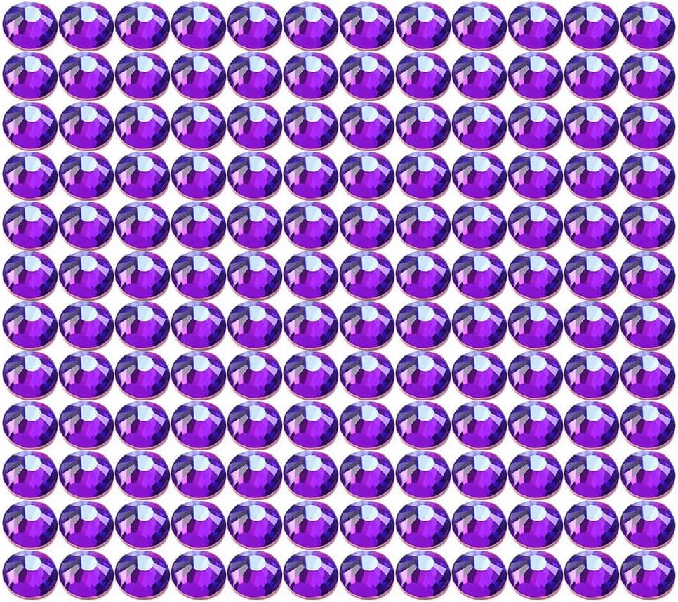 Onwon 1440 Pcs Crystal Flat Back Brilliant Round Rhinestones Glass Stones Glitter Gems Faux Diamond for Craft,Nail Art,Shoes,DIY Decorations (SS3 / 1.4mm, Purple)