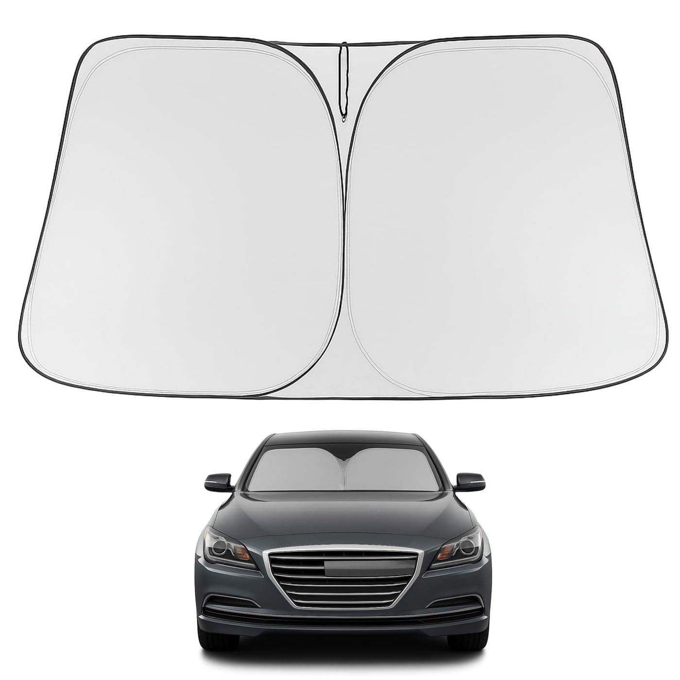 Proadsy 2025 Upgrade Windshield Sun Shade Custom Fit 2015 2016 Hyundai Genesis Foldable Front Sunshade Protector Sun Visor Blocks UV Rays Keep Car Cooler