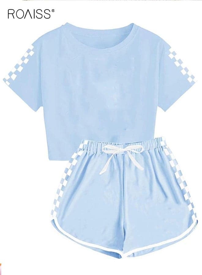 Kids T-shirt and Shorts Set, Summer Outfit with Plaid Design, 2 Piece Clothing Set, Comfortable Breathable Sports Suit, Casual Sweat Tracksuit, Suitable for Vacation, Travel, Beach, Running and Daily Wear